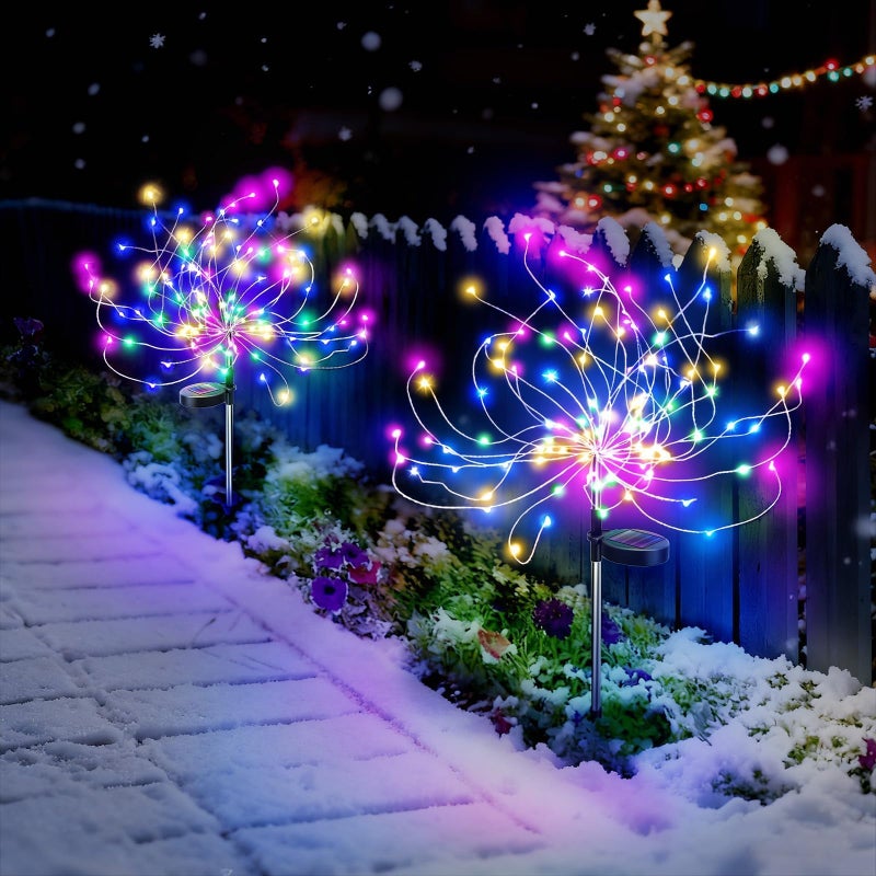 Anordsem Solar Garden Lights Outdoor: 120 LED Sparkler Fireworks Dandelion Waterproof - Colorful Lighting Christmas Decorations Outside Yard Lawn - Gardening Gifts for Women Grandma - Image 1